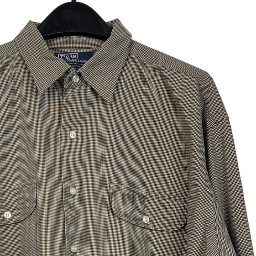 VTG Polo Ralph Lauren Hulton Mens XL Flap Pockets Cotton Check Button Up‎ Tan